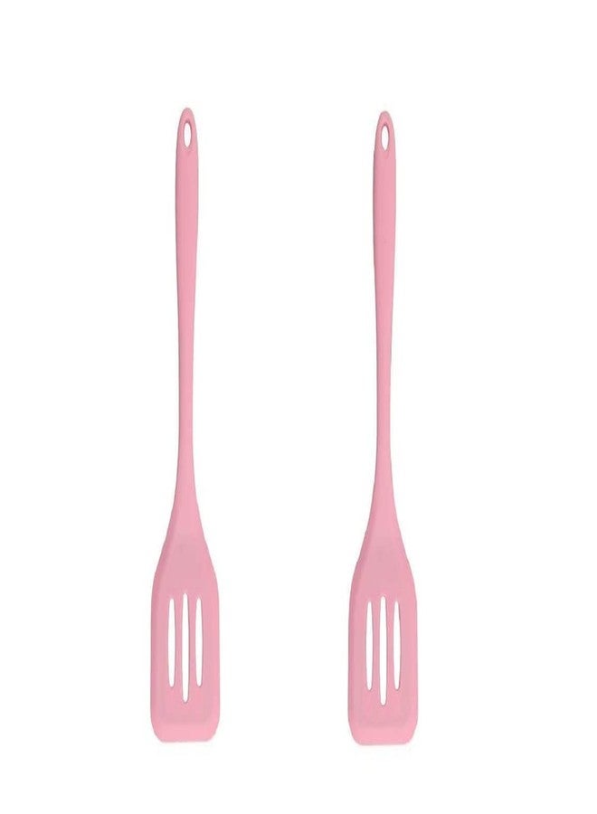 TASKHOUSE Long Silicone Slotted Spatula Non-Stick Cooking Turner Kitchen Utensil for Eggs, Pancakes (Pink, Pack of 2) - Image 1
